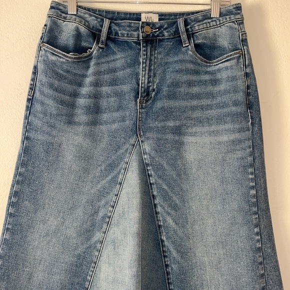 Wash Lab Pieced Denim Midi Asymmetrical Two Toned Skirt Size 30 Two Tone Sky - Picture 4 of 11